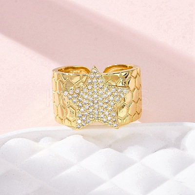 Brass Micro Pave Clear Cubic Zirconia Cuff Rings for Women RJEW-H248-08G-01-1