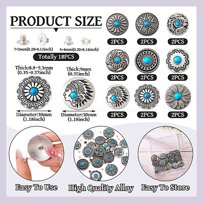 9 Style Alloy Decorative Rivets BUTT-SW0001-04C-1