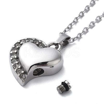 304 Stainless Steel Crystal Rhinestone Heart Urn Ashes Necklaces STAS-Z106-04P-1
