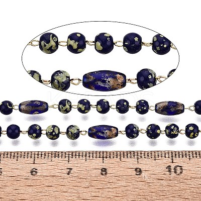 Picasso Style Handmade Brass & Glass Beaded Link Chains CHC-Q021-07A-G-1