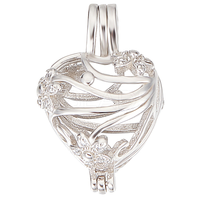 Anti-Tarnish 1Pc Rhodium Plated 925 Sterling Silver Empty Bead Cage Pendants STER-BBC0005-70A-1