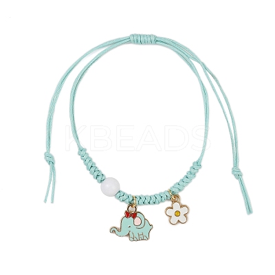 Flower & Elephant Alloy Enamel Charm Bracelets BJEW-JB11696-01-1