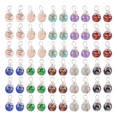 100Pcs 10 Colors Baking Paint Glass Pendants PALLOY-TAC0205-1