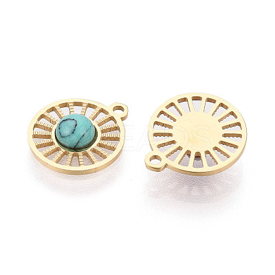 Synthetic Turquoise Flat Round Charms STAS-N123-03G-02-1