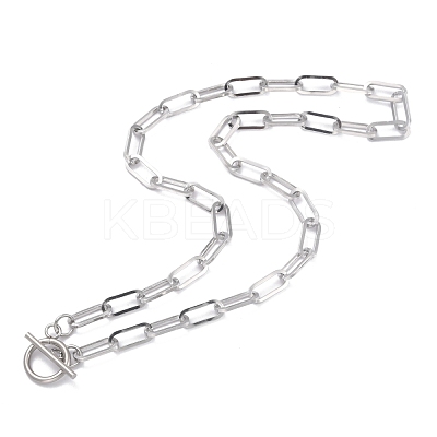 Non-Tarnish 304 Stainless Steel Paperclip Chain Necklaces NJEW-O124-01P-1
