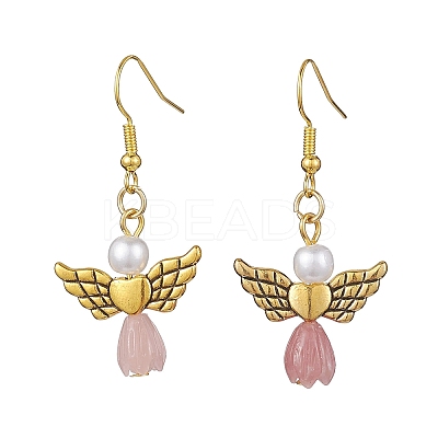 Angel Antique Golden Alloy & Resin Dangle Earrings EJEW-JE05686-02-1