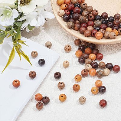 100Pcs 10 Colors Natural African Padauk Wood Beads Strands WOOD-FH0001-71-1