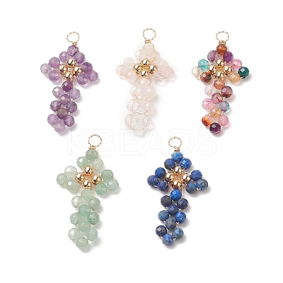Natural Mixed Stone Copper Wire Wrapped Pendants PALLOY-JF02014-1