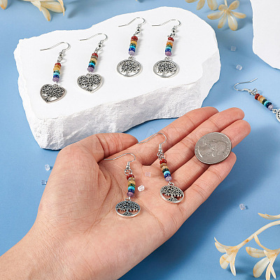 10 Pairs 5 Style Alloy Tree of Life Dangle Earrings EJEW-TA0001-31-1