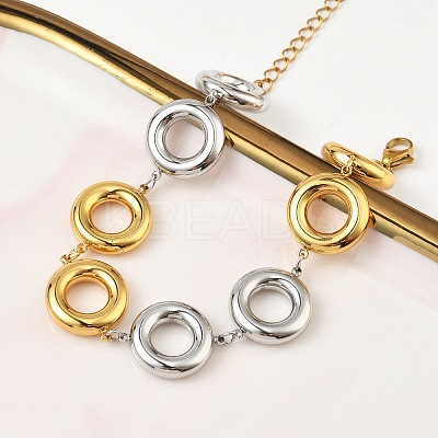 Two Tone 304 Stainless Steel Dual-Tone Orbit Chain Bracelets for Women BJEW-A169-14GP-1