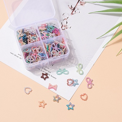 220Pcs 4 Styles Rainbow ABS Plastic Imitation Pearl Linking Rings OACR-YW0001-18-1