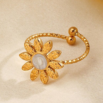 304 Stainless Steel Enamel Open Cuff Rings for Women RJEW-K303-09G-1