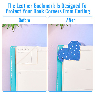 16Pcs 8 Colors PU Imitation Leather Heart Bookmarks AJEW-TA0002-61-1