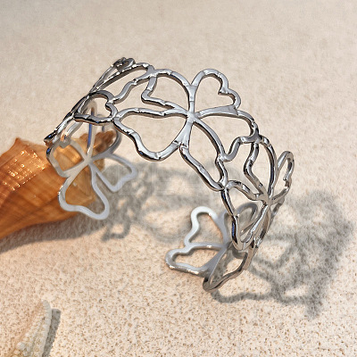 Hollow 304 Stainless Steel Cuff Bangles for Women LS-BJEW-L709-03P-1
