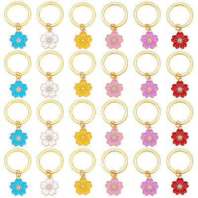 24Pcs 6 Colors Alloy Enamel Flower Keychain KEYC-NB00013-1