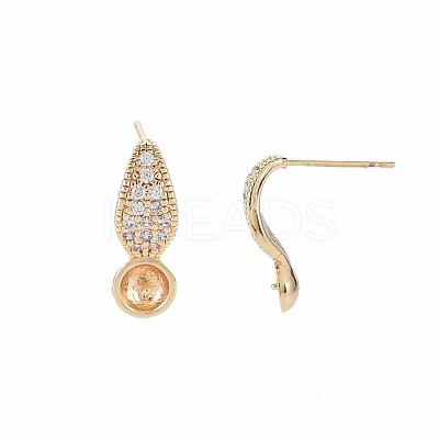 Brass Micro Pave Clear Cubic Zirconia Stud Earring Findings KK-S364-127-1