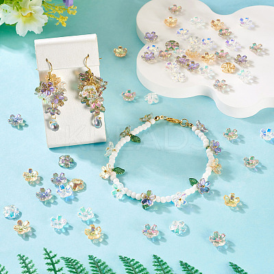 100Pcs 5 Colors Transparent Electroplate Glass Bead Caps EGLA-TA0013-10-1