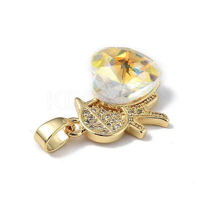 Real 18K Gold Plated Rack Plating Brass Micro Pave Clear Cubic Zirconia Pendants KK-C015-21G-09-1