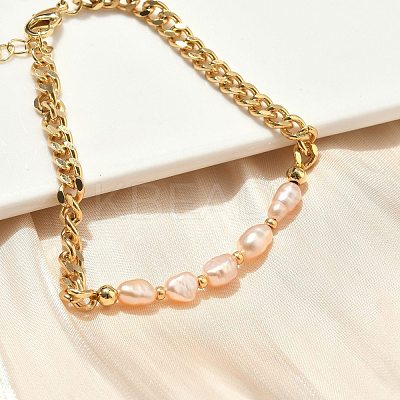 Natural Pearl Beaded Link Bracelets BJEW-A038-02G-1