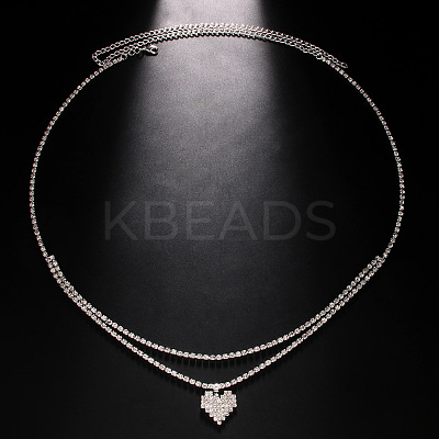 Alloy Full Crystal Rhinestone Heart Charm Double Layer Waist Chain WG7517E-04-1