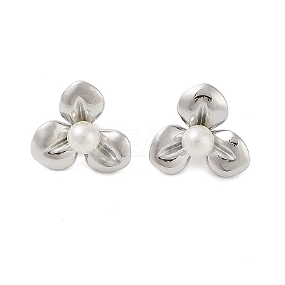 304 Stainless Steel with Plastic Imitation Pearl Stud Earrings for Women EJEW-G396-01P-1