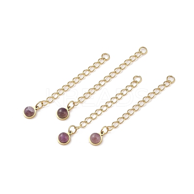 Ion Plating(IP) 316 Surgical Stainless Steel Curb Chain Extender with Natural Amethyst Round Charm STAS-A097-01G-16-1