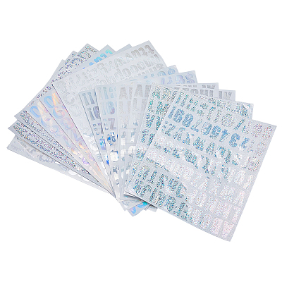 12 Sheets 6 Style Rectangle with Number & Letter Holographic Laser Style Vinyl Stickers STIC-FH0001-01-1