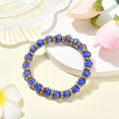 Faceted Rondelle Handmade Inner Flower Gold Sand Lampwork & Iron Beaded Stretch Bracelets for Women BJEW-SW001579-04-1