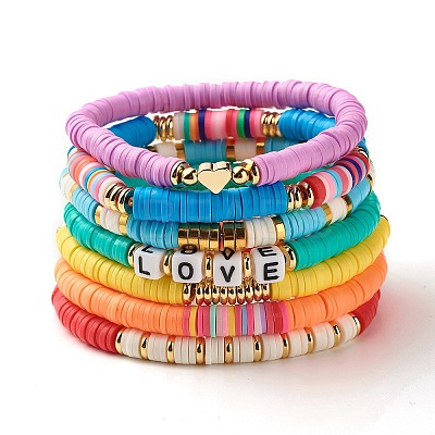 Polymer Clay Heishi Beads Stretch Bracelets Set BJEW-SZ0002-06-1
