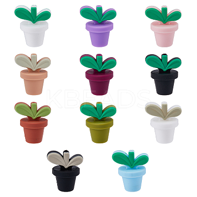 11Pcs 11 Colors Leaf Pot Food Grade Eco-Friendly Silicone Focal Beads SIL-FH0001-09-1