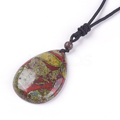 Adjustable Natural Indian Blood Stone Pendant Necklaces NJEW-A125-D02-1