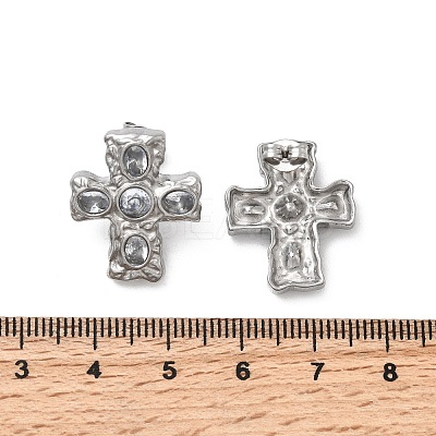 6 Pairs 304 Stainless Steel Cubic Zirconia Cross Stud Earrings EJEW-P330-01P-1