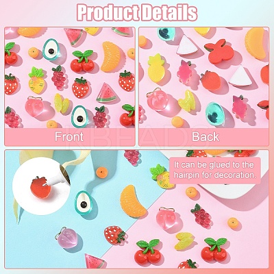 30Pcs 10 Styles Fruit Opaque Resin Decoden Cabochons RESI-YW0002-01-1