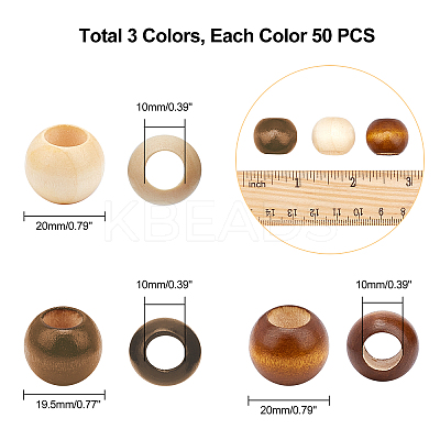 150 Pcs 3 Colors Wooden Beads WOOD-PH0001-49-1