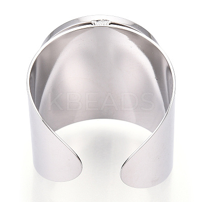 Non-Tarnish 304 Stainless Steel Open Cuff Finger Ring Cabochon Settings STAS-T060-03P-1