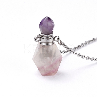 Natural Fluorite Openable Perfume Bottle Pendant Necklaces NJEW-E150-01D-P-1