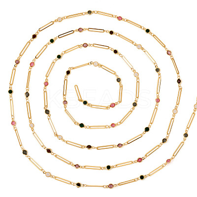 1 Bag Real 16K Gold Plated Brass Oval & Flat Round Glass Link Chains CHC-TA0001-22-1