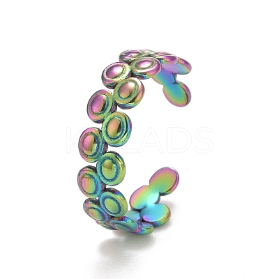 Rainbow Color Ion Plating(IP) 304 Stainless Steel Flat Round Wrap Open Cuff Ring for Women RJEW-A005-34MC-1