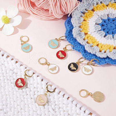 20Pcs 5 Colors Butterfly Alloy Enamel Locking Pendant Stitch Markers HJEW-SC00036-1