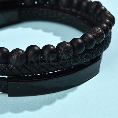 Natural Lava Rock & Glass Round Beaded Bracelets BJEW-G732-02A-1
