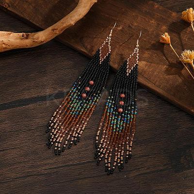 Bohemian Vintage Handmade Glass Seed Beads Rhombus Dangle Earrings PE6522-1
