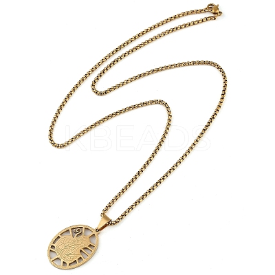 201 Stainless Steel Hollow Catholic Saint Benedict Oval Pendant Box Chain Necklaces LS-NJEW-D089-05G-1
