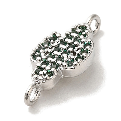 Rack Plating Brass Micro Pave Green Cubic Zirconia Cactus Connector Links KK-U027-01P-1