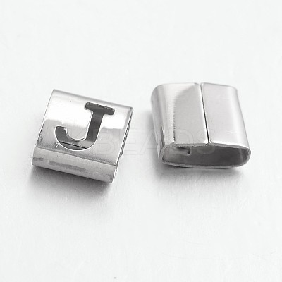 Tarnish Resistant Letter Style 201 Stainless Steel Square Slide Charms STAS-L132-11-1