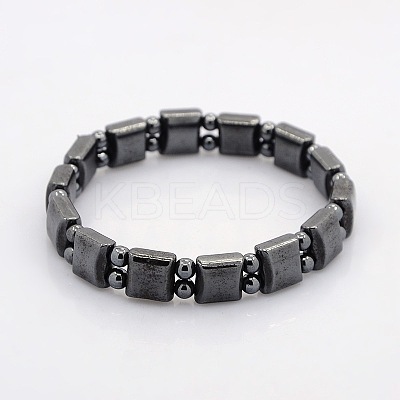 Synthetic Magnetic Hematite Square and Round Beads Stretch Bracelets for Valentine's Day Gift LS-BJEW-M066-13-1