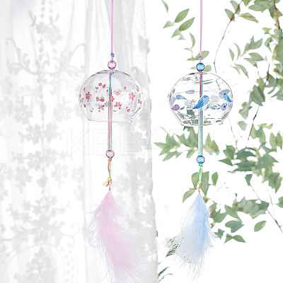 2Pcs 2 Colors Japanese Wind Chimes Glass Wind Bells Handmade Pendants for Birthday Gift and Home Decors HJEW-BC0001-04-1