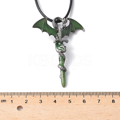 Alloy Enamel Dragon Wrapped Sword Pendant Necklaces NJEW-V005-02P-01-1