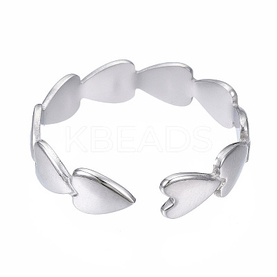 Non-Tarnish 304 Stainless Steel Heart Wrap Open Cuff Ring LS-RJEW-T023-69P-1