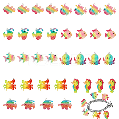 36Pcs 9 Styles Ocean Theme Transparent Resin Pendants RESI-CA0001-46-1
