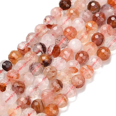 Grade A Natural Red Hematoid Quartz/Ferruginous Quartz Beads Strands G-L642-F03-6mm-1